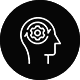 Silhouette of a head with a gear and eye symbolizing thinking or mental processes.