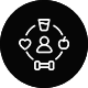 Icon depicting user with heart, apple, and dumbbell symbols.
